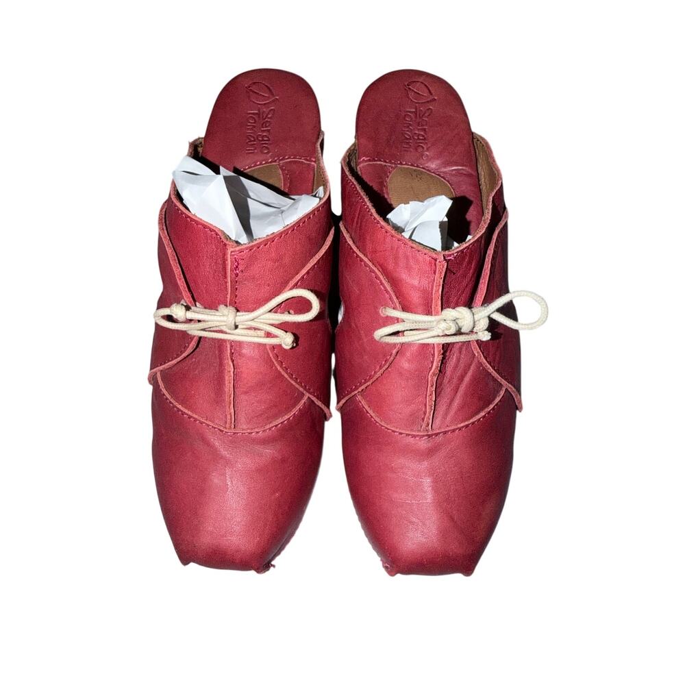 Sergio tomani red leather mule clog lace up detail EU39 US 8 lagenlook retro fun - Picture 2 of 10